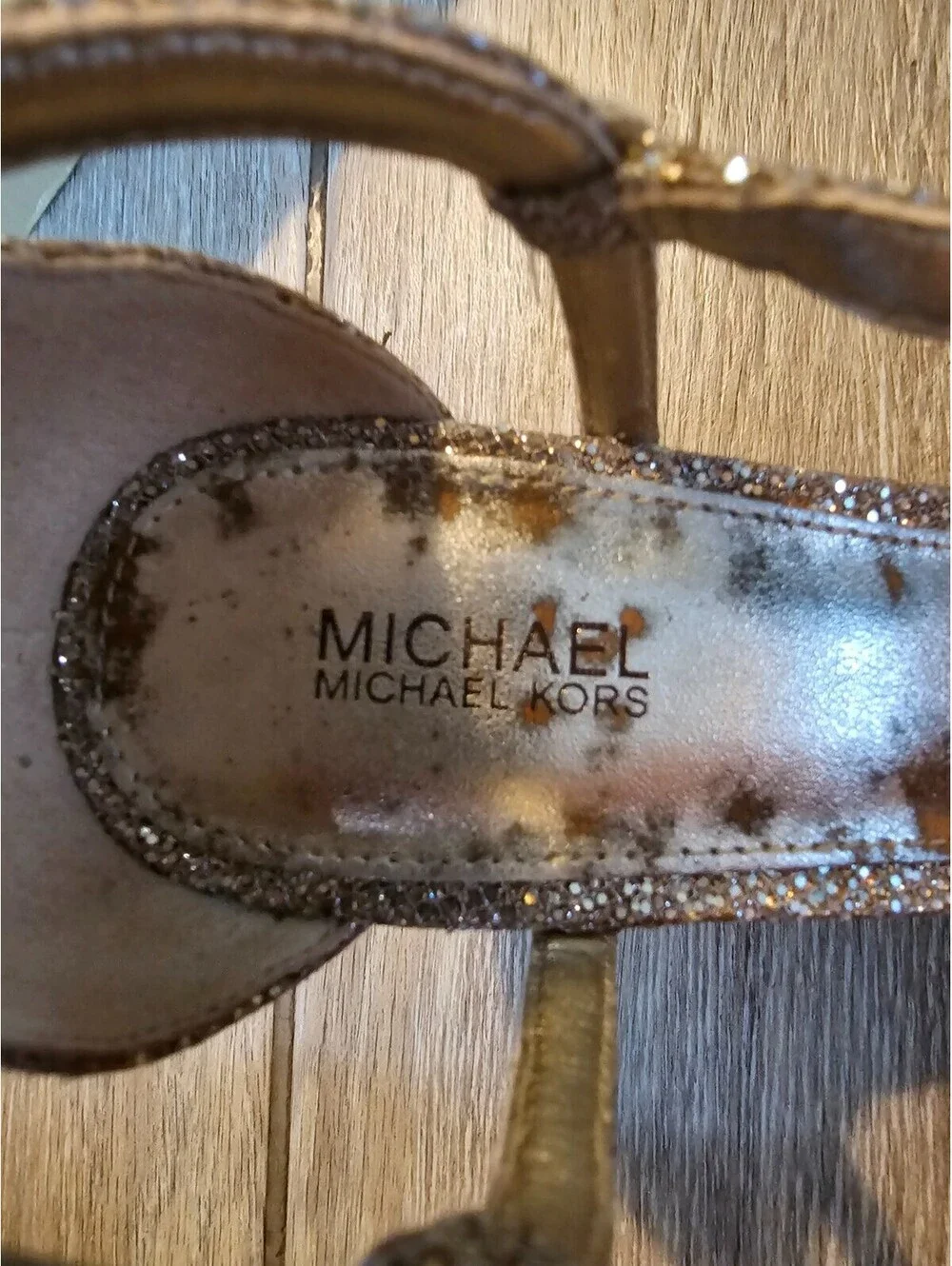 MICHAEL Michael Kors Glitter Heels Women’s 8M Gold Strappy Stiletto